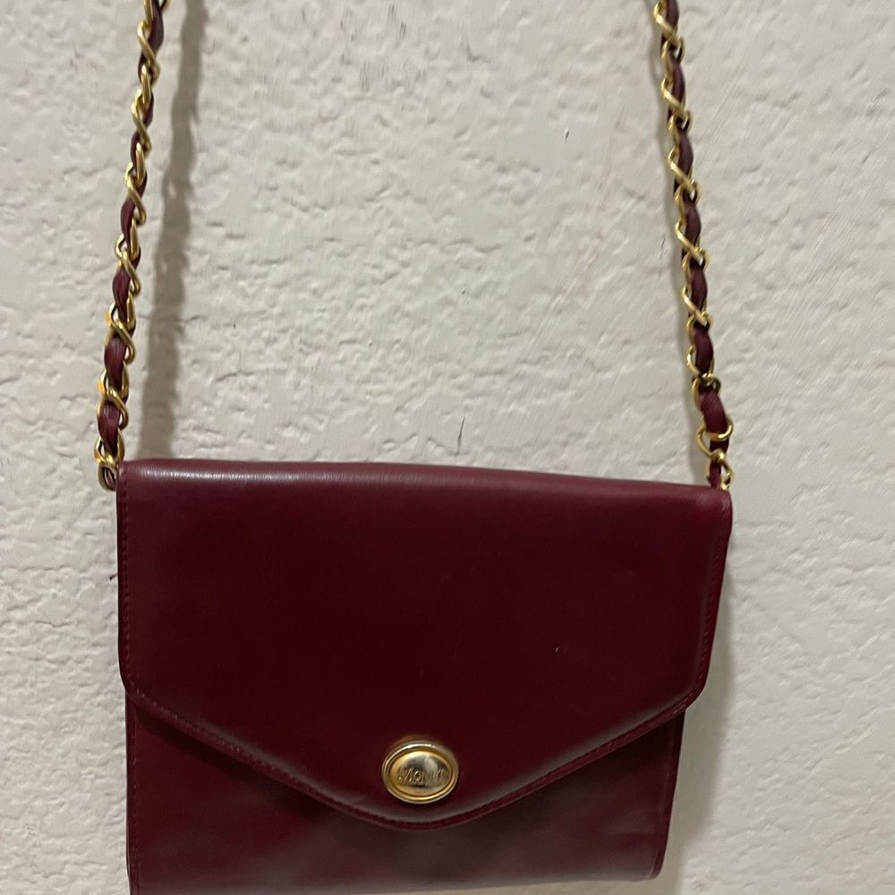Monet Red Leather Crossbody Shoulder Handbag Purse.